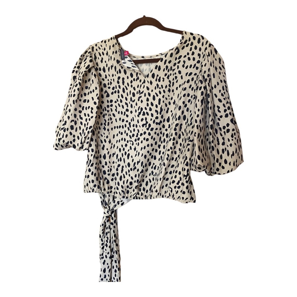 Women's 3/4 Bubble Sleeve Tie Front Blouse